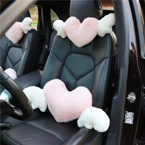 Love Heart Wings Car Head Rest Plush Pillow-Enchanted peach