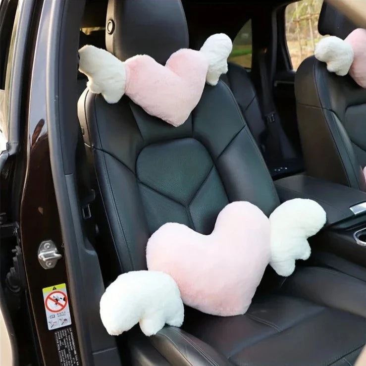 Love Heart Wings Car Head Rest Plush Pillow-Enchanted peach