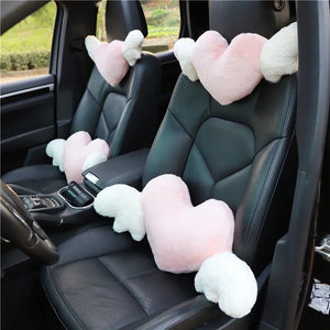 Love Heart Wings Car Head Rest Plush Pillow-Enchanted peach