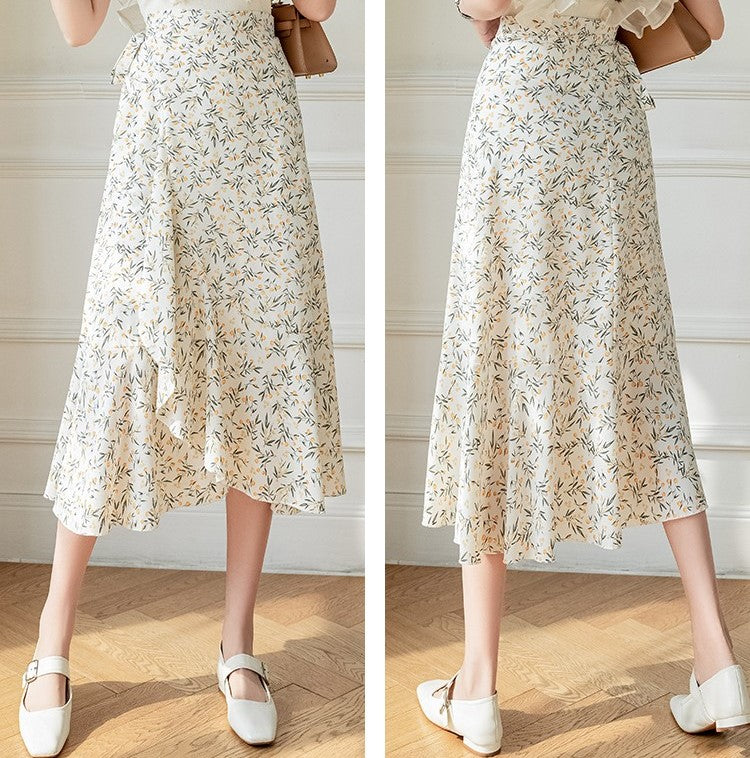 Lovely Floral Midi Wrap Skirt-Enchanted peach