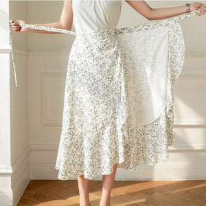 Lovely Floral Midi Wrap Skirt-Enchanted peach