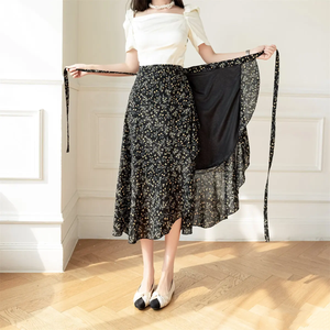 Lovely Floral Midi Wrap Skirt-Enchanted peach