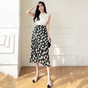 Lovely Floral Midi Wrap Skirt-Enchanted peach