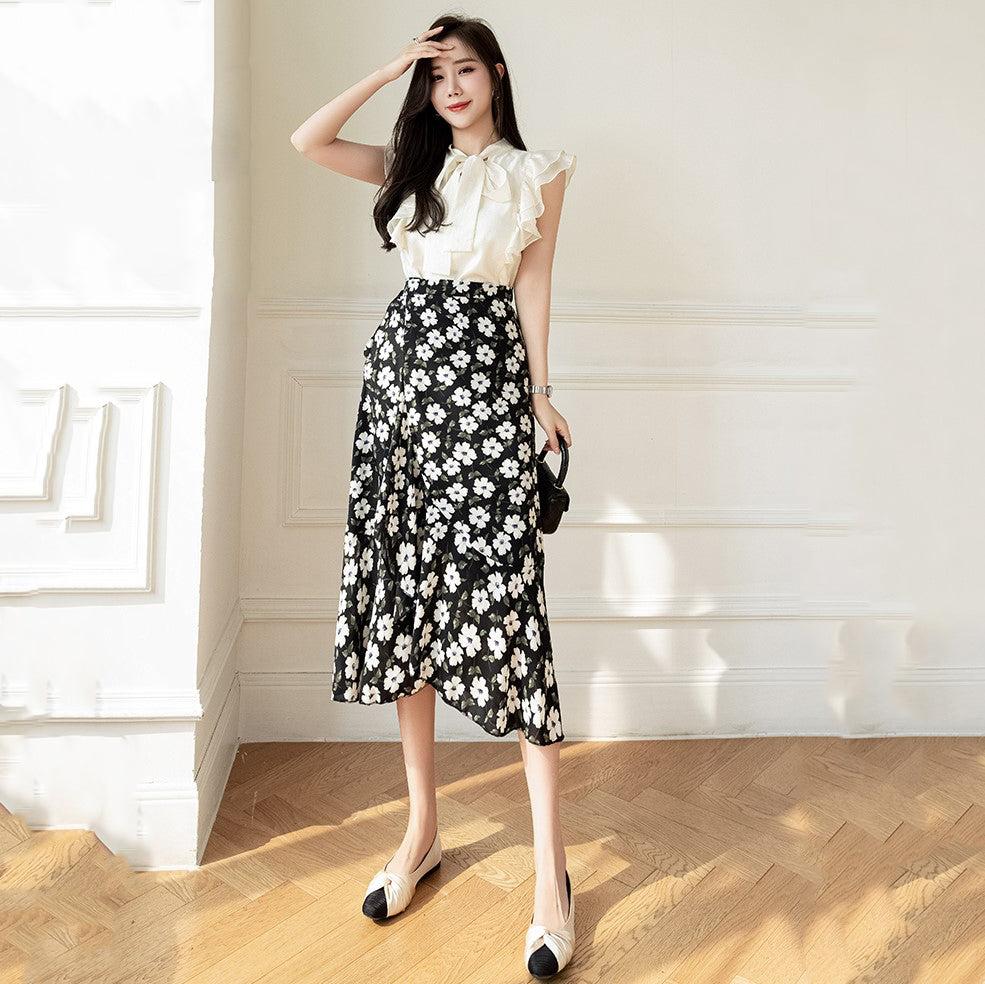 Lovely Floral Midi Wrap Skirt-Enchanted peach