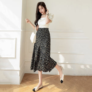 Lovely Floral Midi Wrap Skirt-Enchanted peach