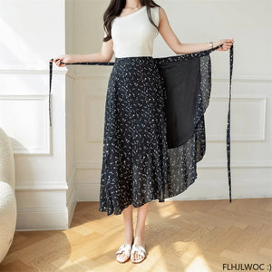 Lovely Floral Midi Wrap Skirt-Enchanted peach