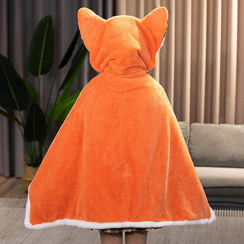 Lovely Orange Fox Plush Cape Hoodie Blanket-Enchanted peach