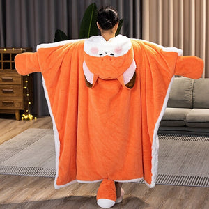 Lovely Orange Fox Plush Cape Hoodie Blanket-Enchanted peach