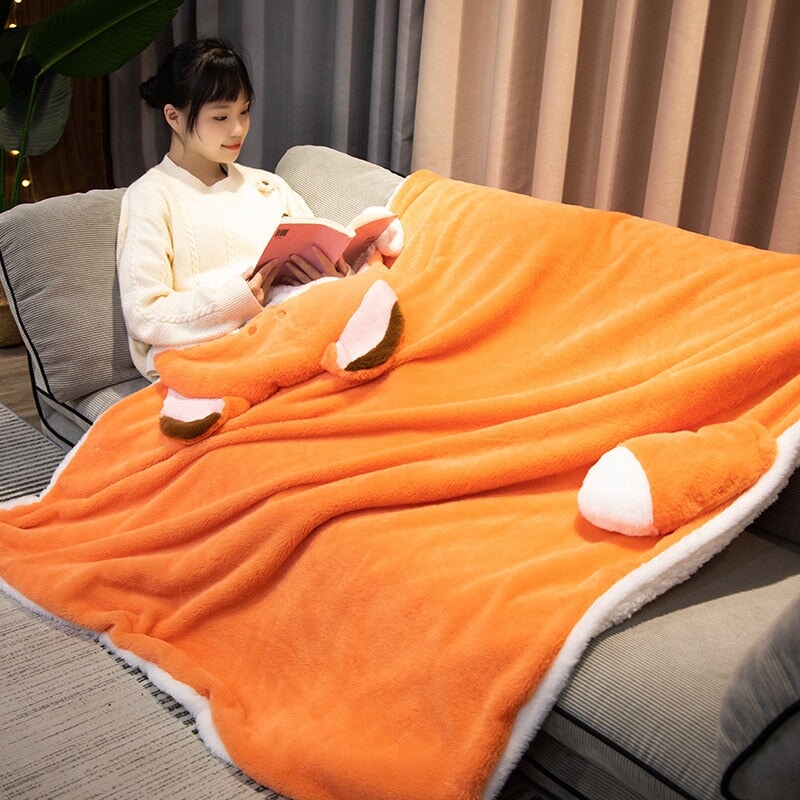 Lovely Orange Fox Plush Cape Hoodie Blanket-Enchanted peach