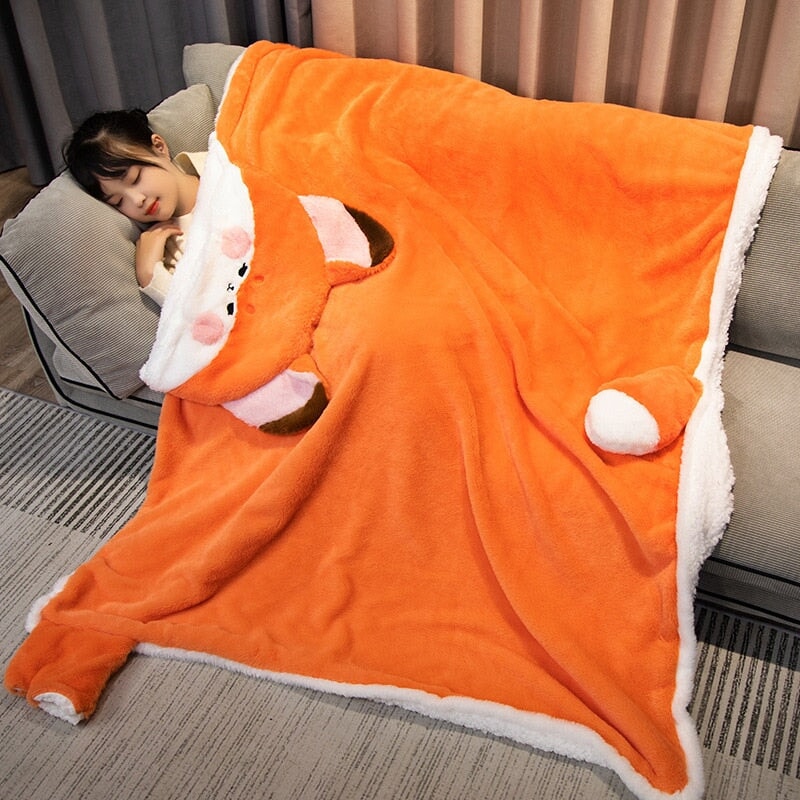 Lovely Orange Fox Plush Cape Hoodie Blanket-Enchanted peach