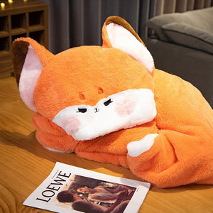 Lovely Orange Fox Plush Cape Hoodie Blanket-Enchanted peach