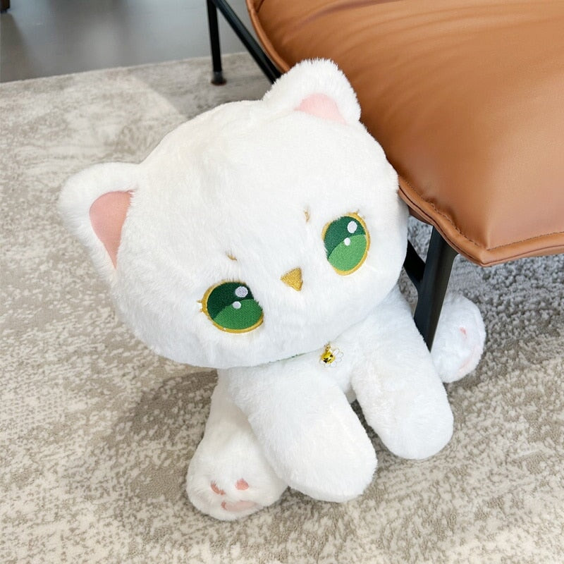 Luna the Fluffy White Cat Plush-Enchanted peach