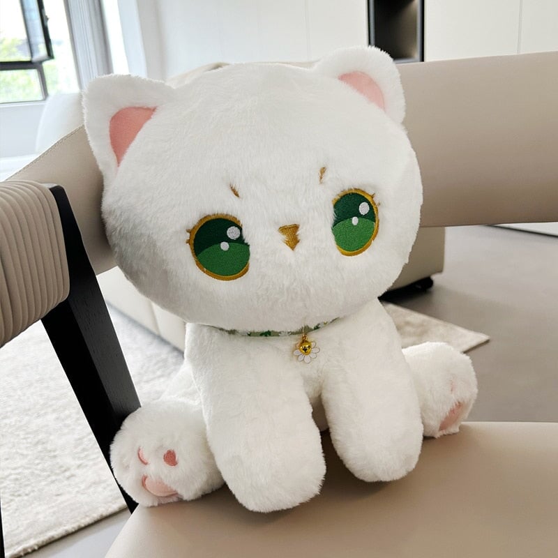 Luna the Fluffy White Cat Plush-Enchanted peach