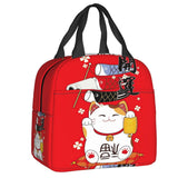 Maneki Neko Lucky Cat Insulated Lunch Bag-Enchanted peach