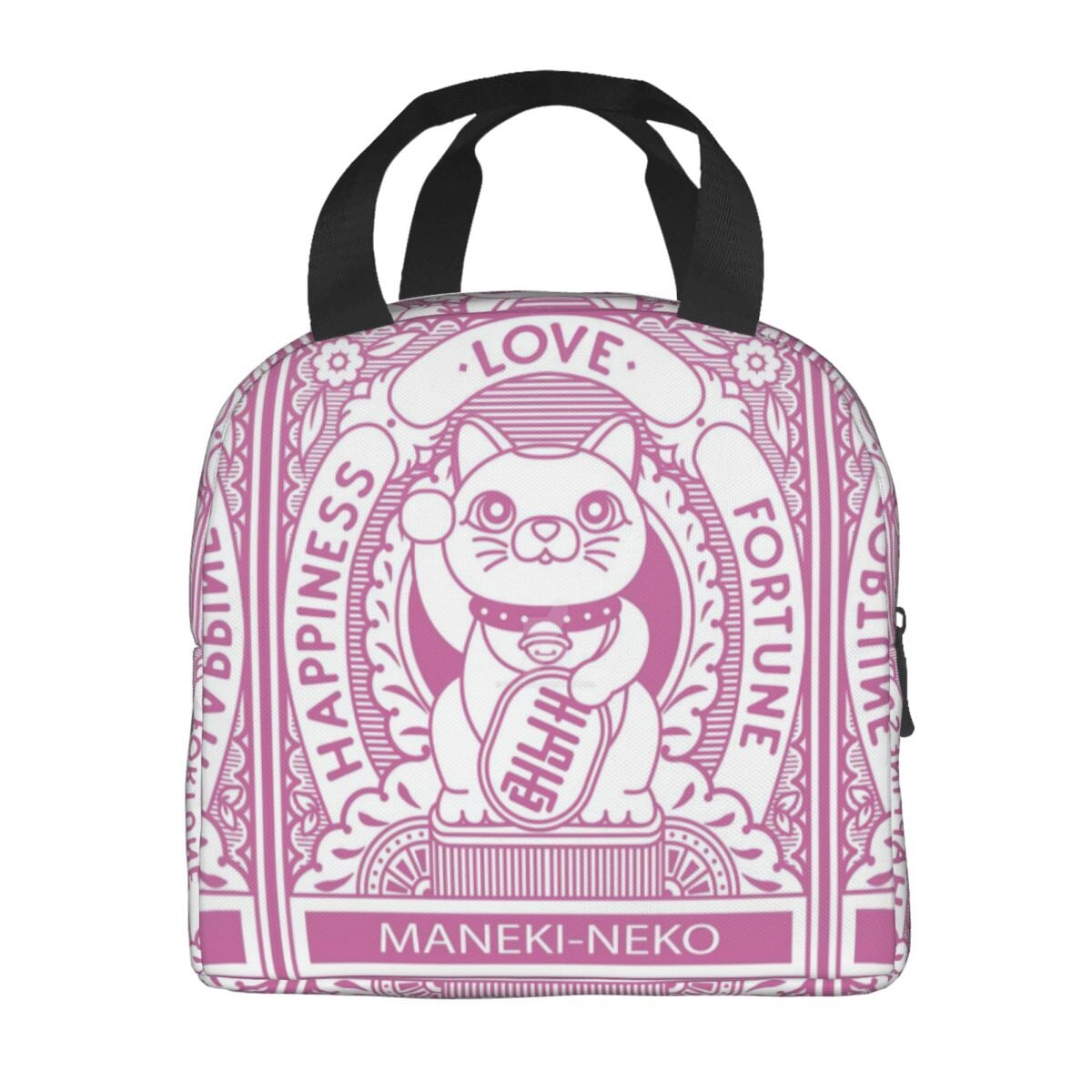 Maneki Neko Lucky Cat Insulated Lunch Bag-Enchanted peach