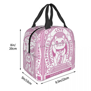 Maneki Neko Lucky Cat Insulated Lunch Bag-Enchanted peach