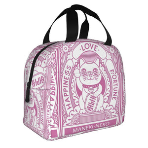 Maneki Neko Lucky Cat Insulated Lunch Bag-Enchanted peach