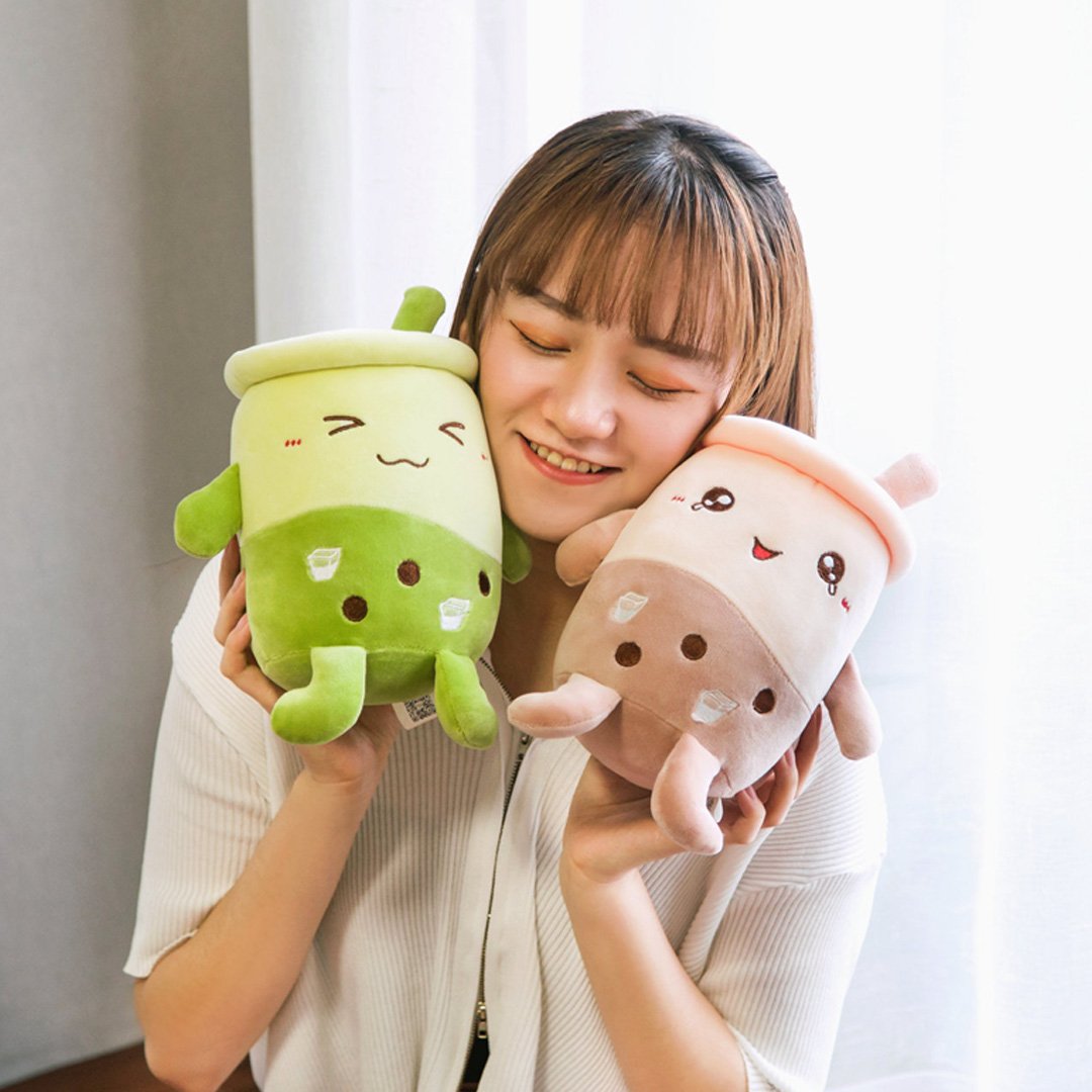 Matcha Bubble Tea Plush-Enchanted peach