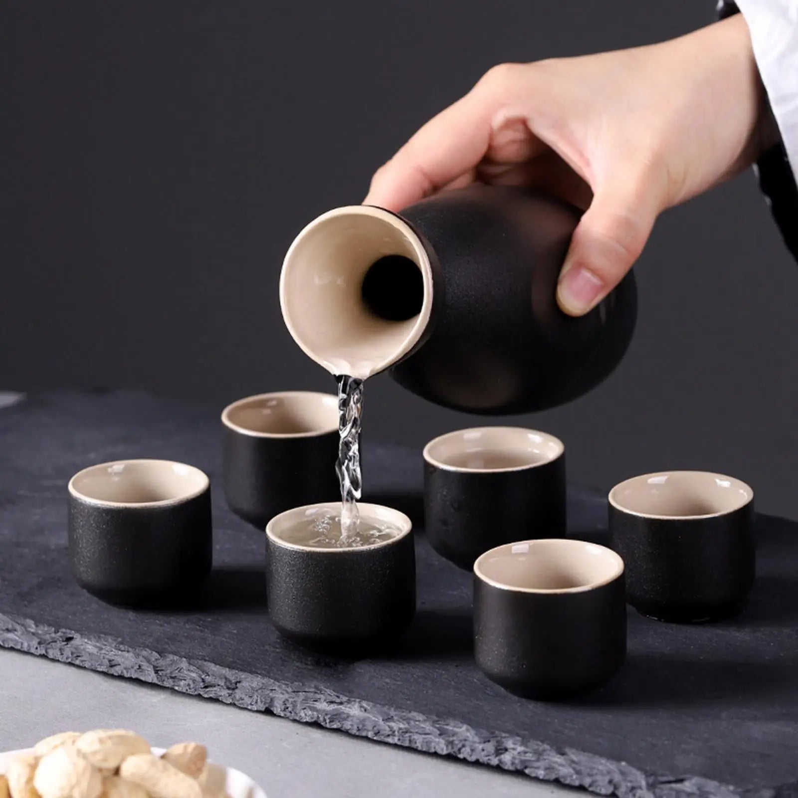 Midnight Japanese Style Ceramic Sake Set-Enchanted peach