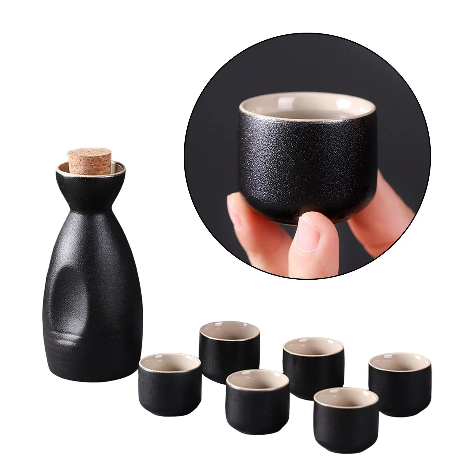 Midnight Japanese Style Ceramic Sake Set-Enchanted peach