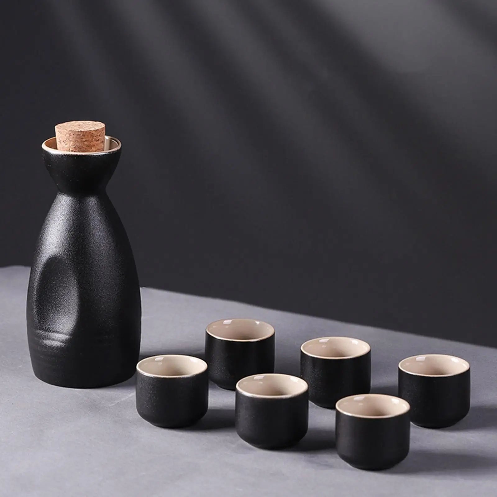 Midnight Japanese Style Ceramic Sake Set-Enchanted peach