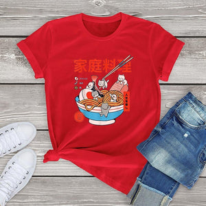 Mini Cats Ramen Women's Cotton Tee-Enchanted peach