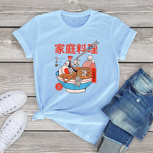 Mini Cats Ramen Women's Cotton Tee-Enchanted peach