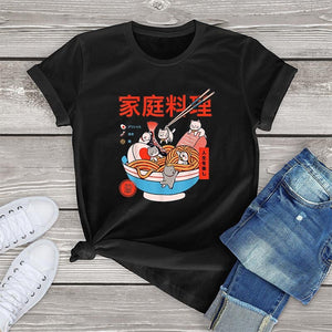 Mini Cats Ramen Women's Cotton Tee-Enchanted peach