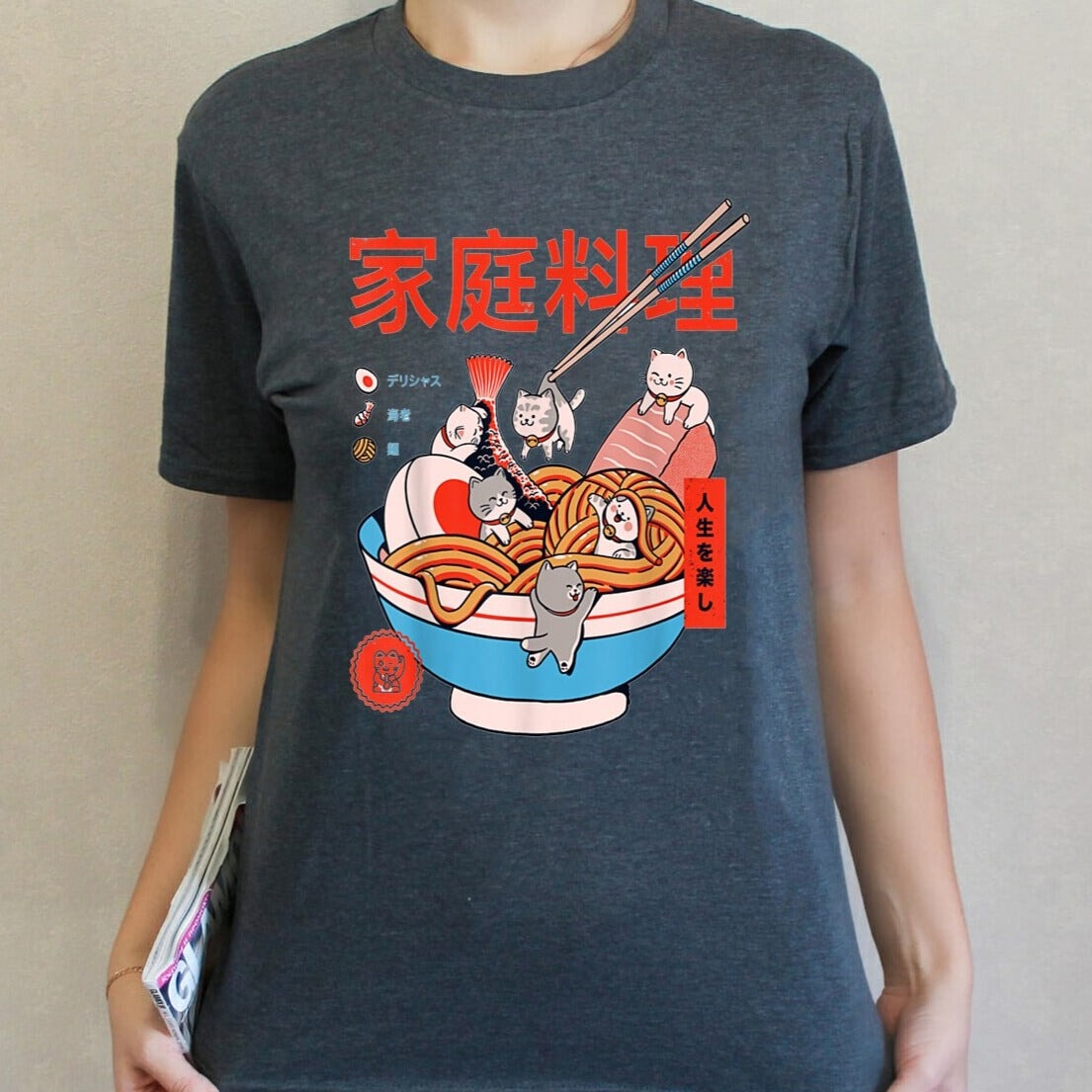 Mini Cats Ramen Women's Cotton Tee-Enchanted peach