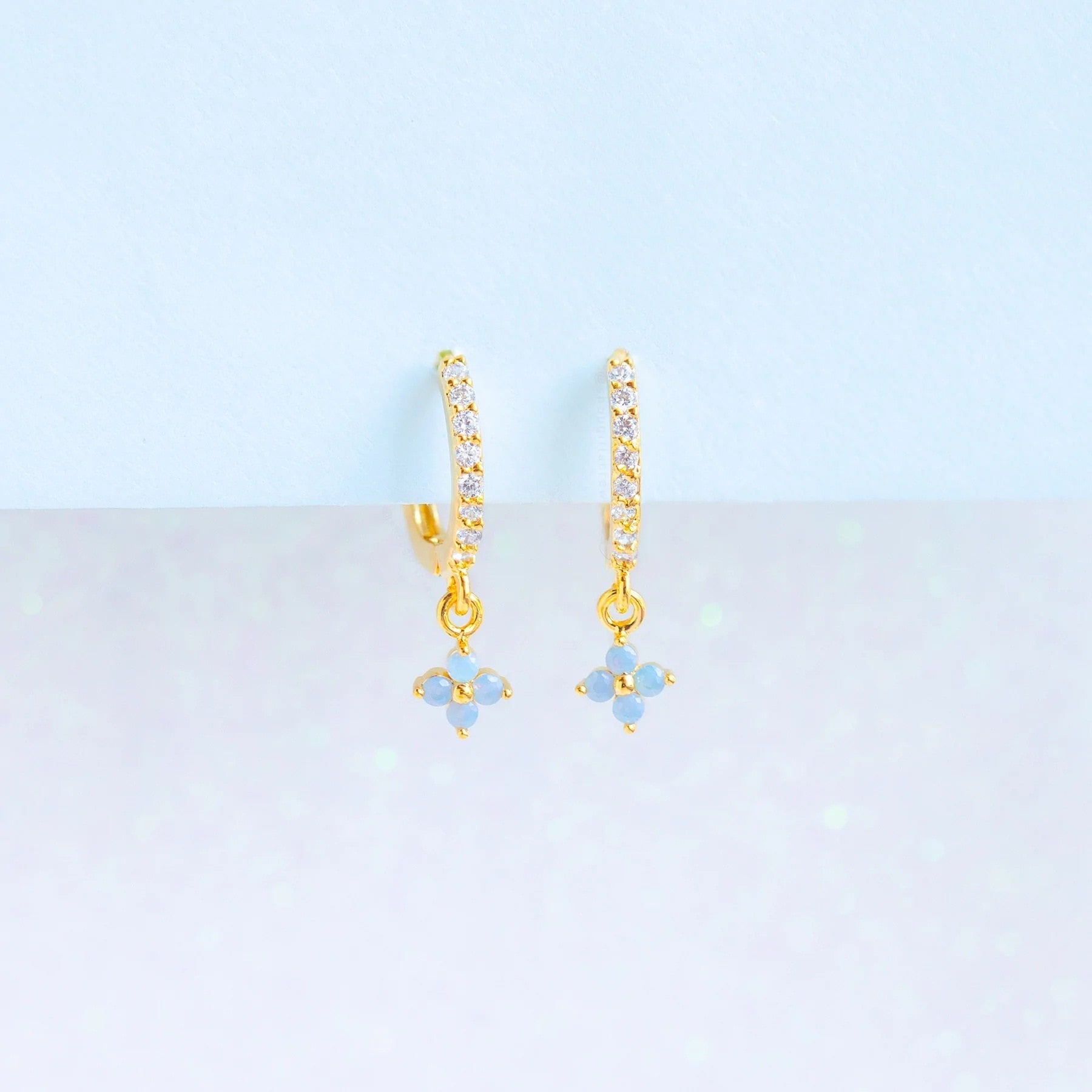 Mini Dangling Blue Flower Gold-Plated Earrings-Enchanted peach