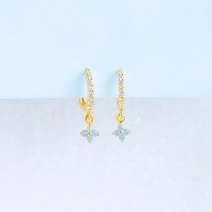 Mini Dangling Blue Flower Gold-Plated Earrings-Enchanted peach