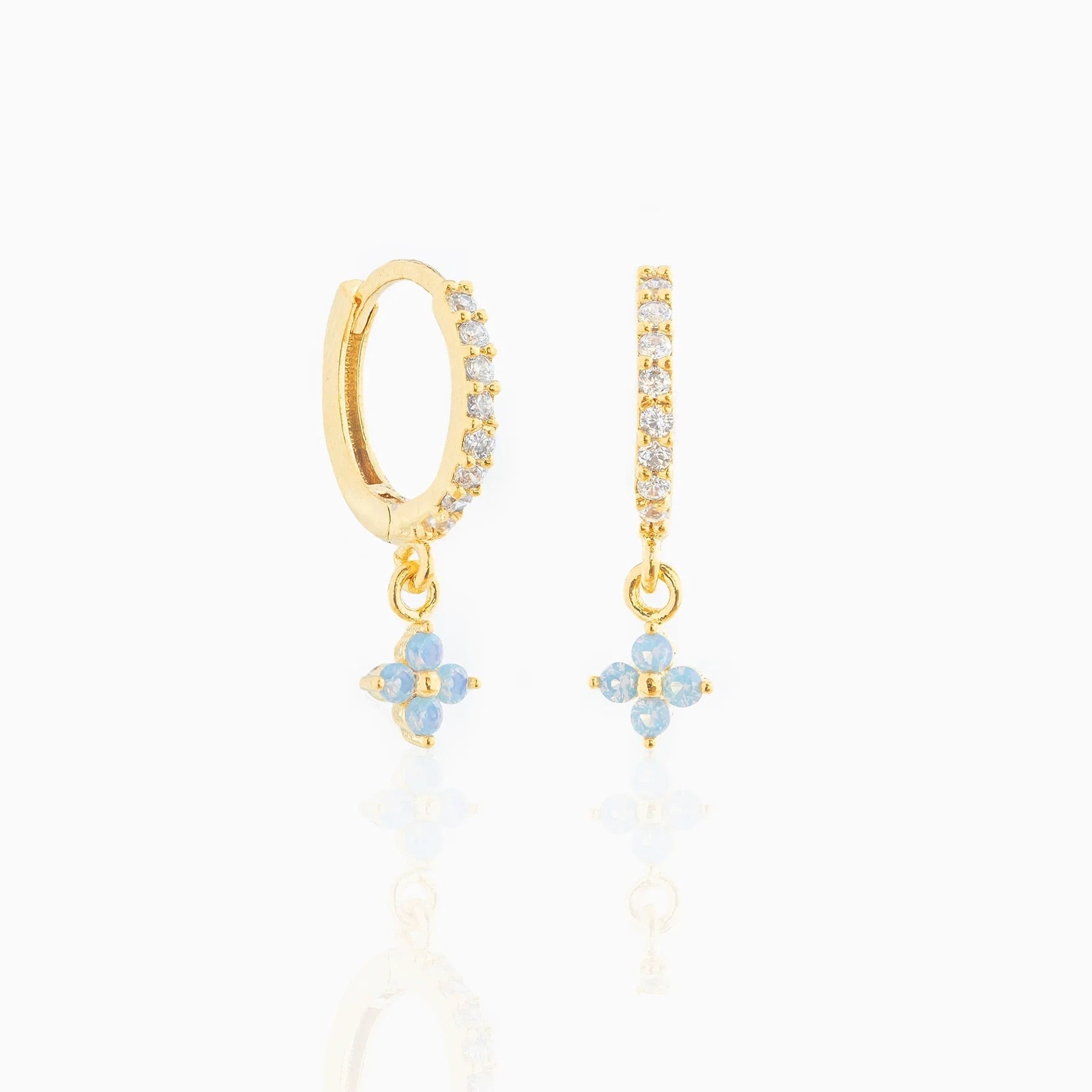 Mini Dangling Blue Flower Gold-Plated Earrings-Enchanted peach