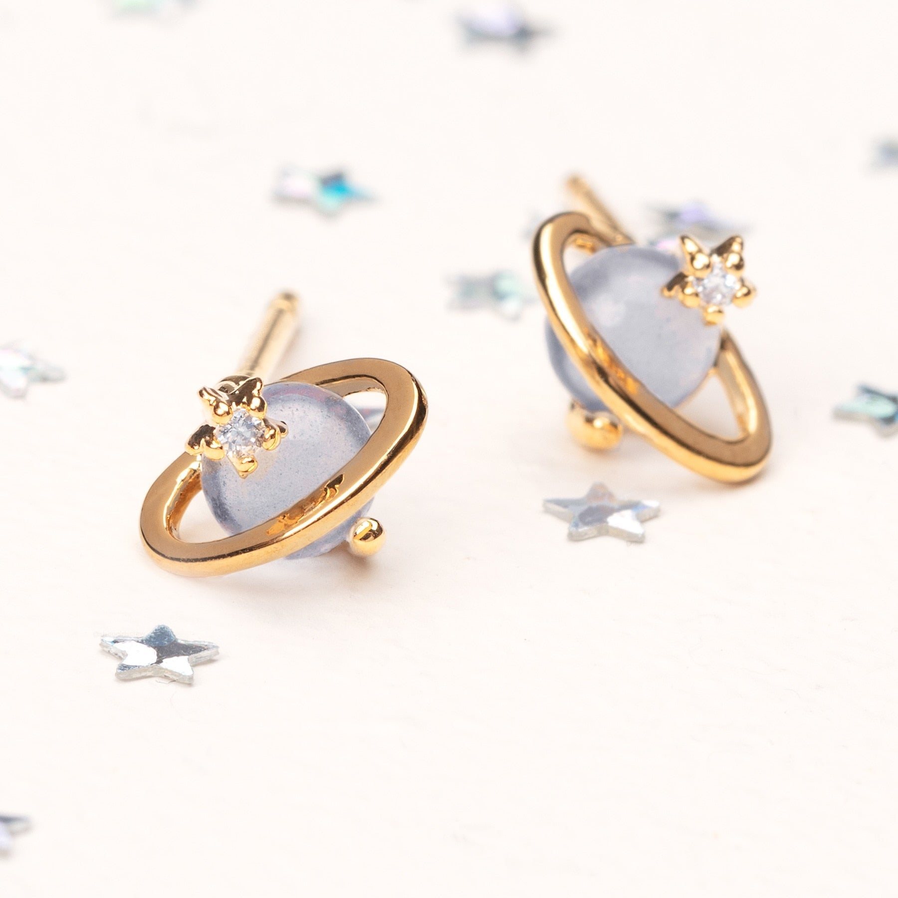 Mini Neptune Shooting Star Gold-Plated Stud Earring-Enchanted peach