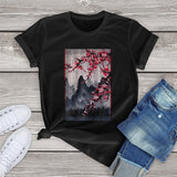 Misty mountains with Blushing Cherry Blossom Tee-Enchanted peach