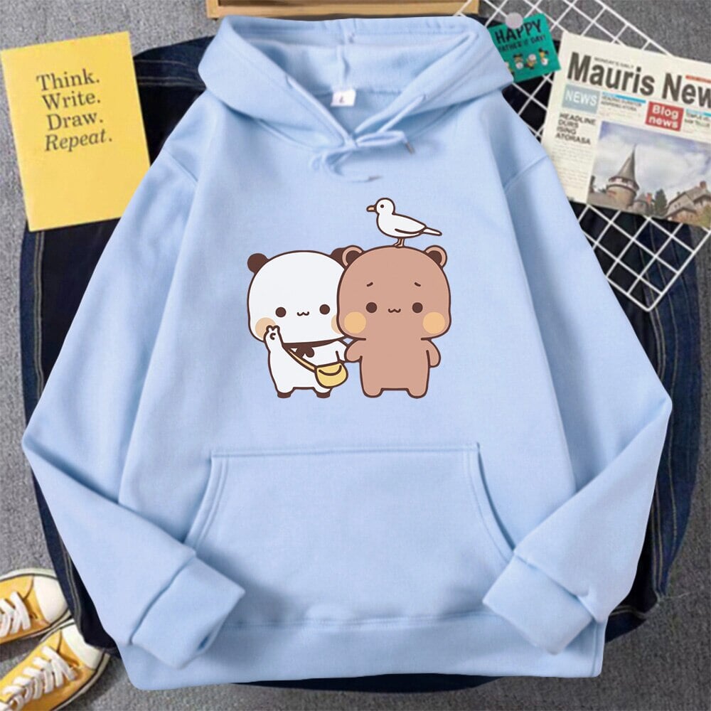 Mocha & Tofu Bears Seagull Friend Unisex Hoodie-Enchanted peach