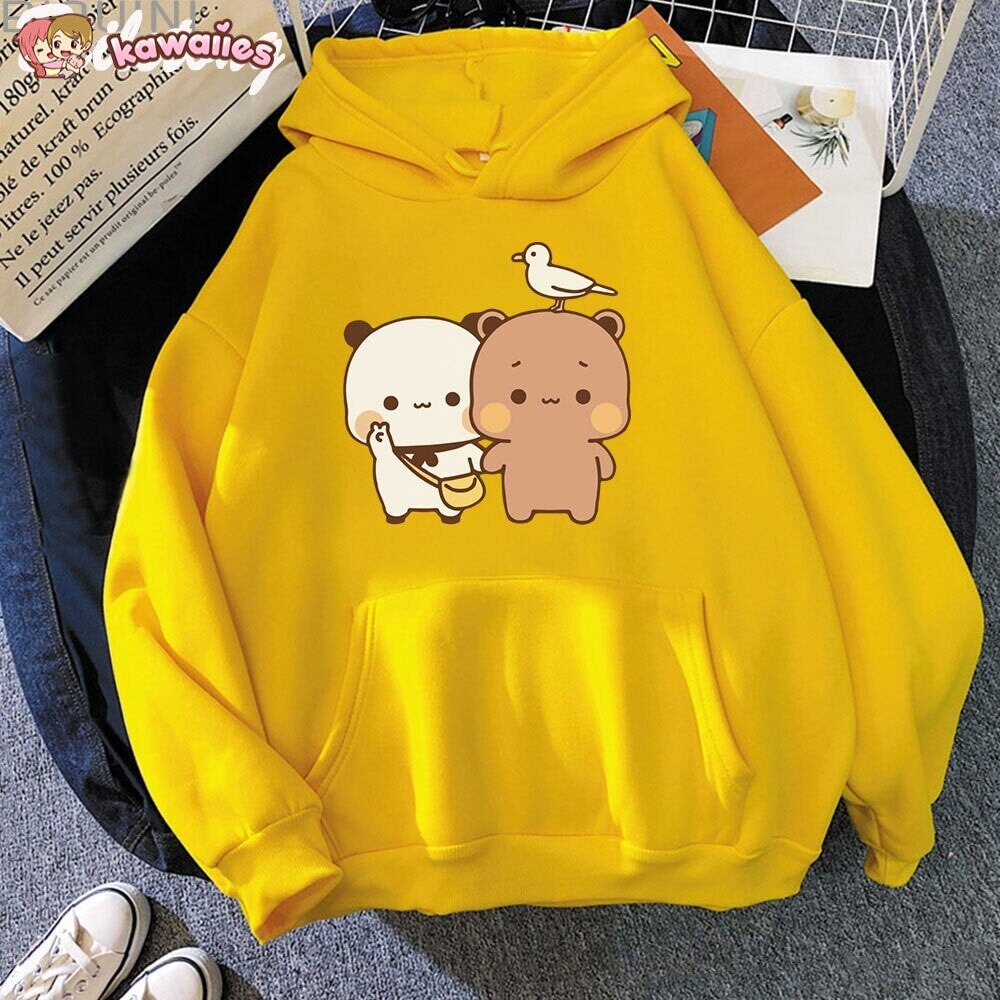 Mocha & Tofu Bears Seagull Friend Unisex Hoodie-Enchanted peach