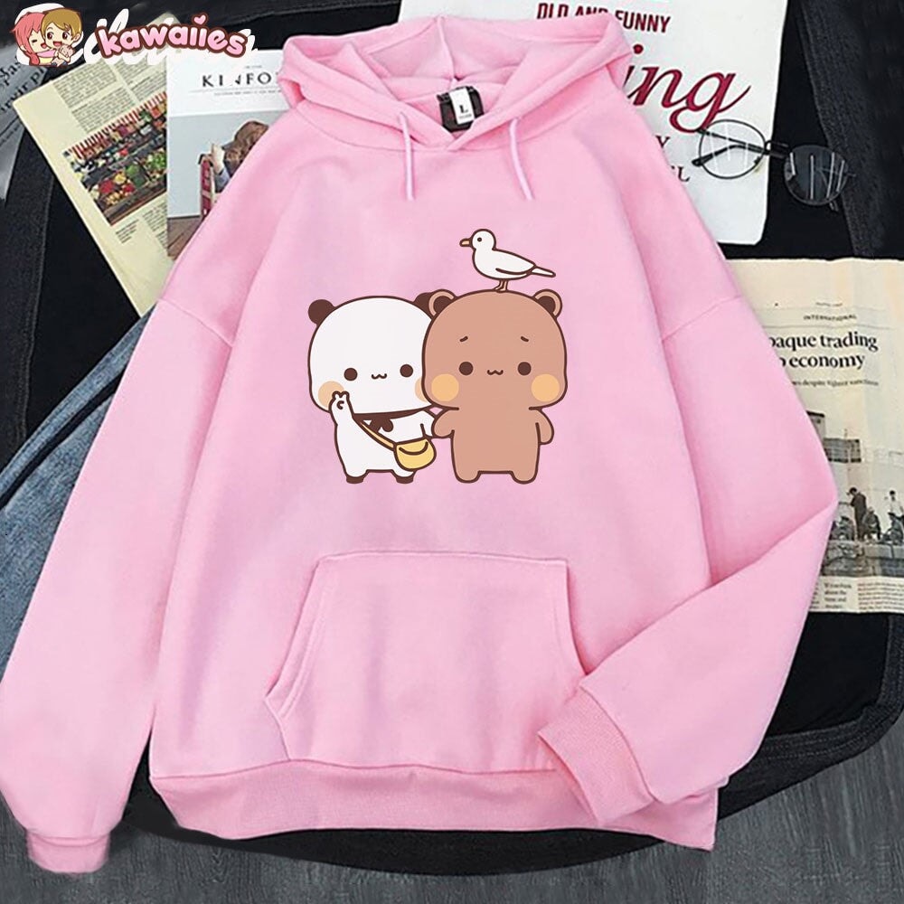 Mocha & Tofu Bears Seagull Friend Unisex Hoodie-Enchanted peach