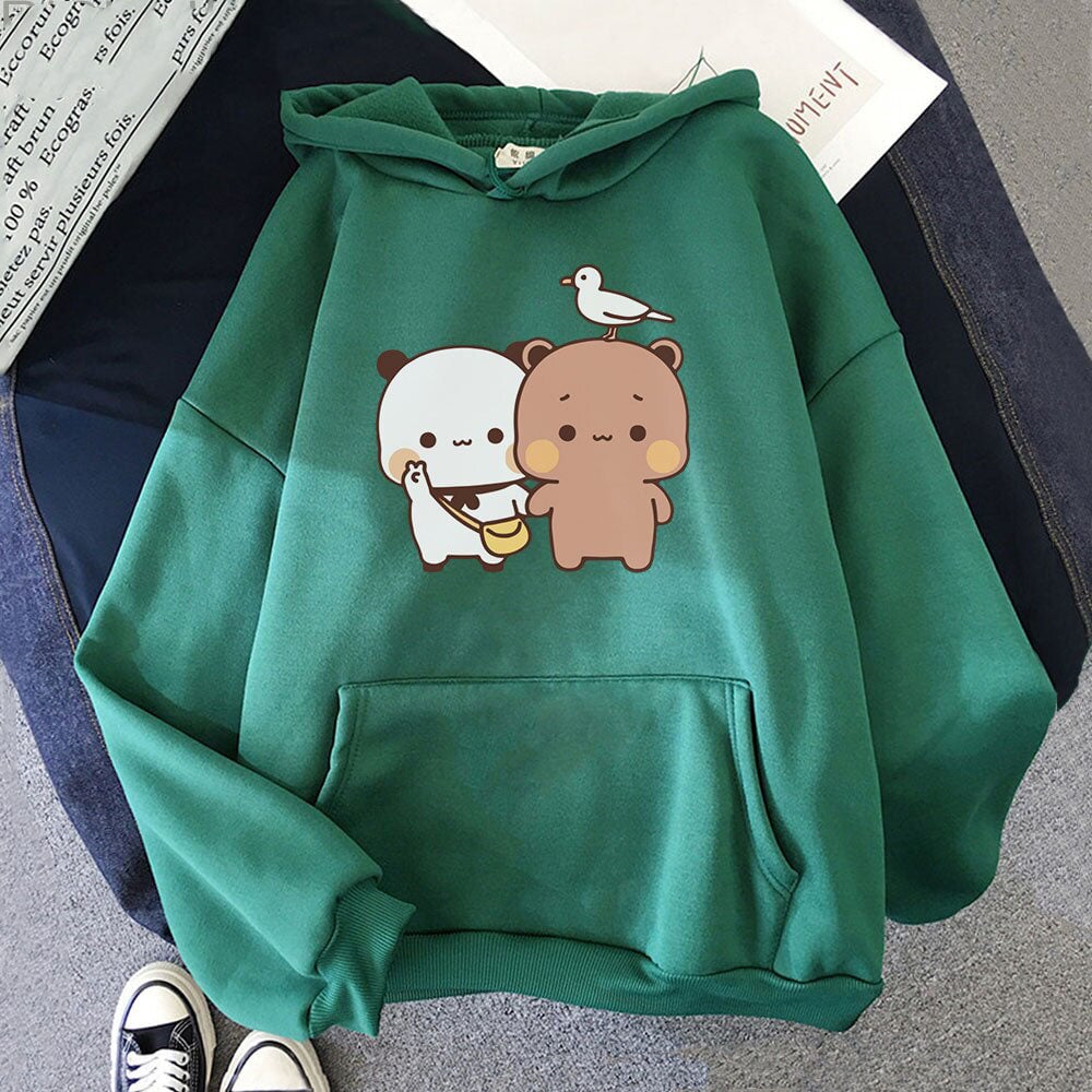 Mocha & Tofu Bears Seagull Friend Unisex Hoodie-Enchanted peach