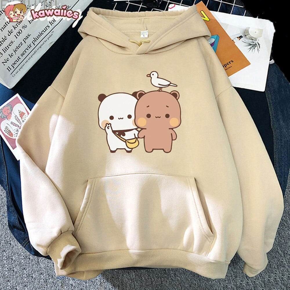 Mocha & Tofu Bears Seagull Friend Unisex Hoodie-Enchanted peach