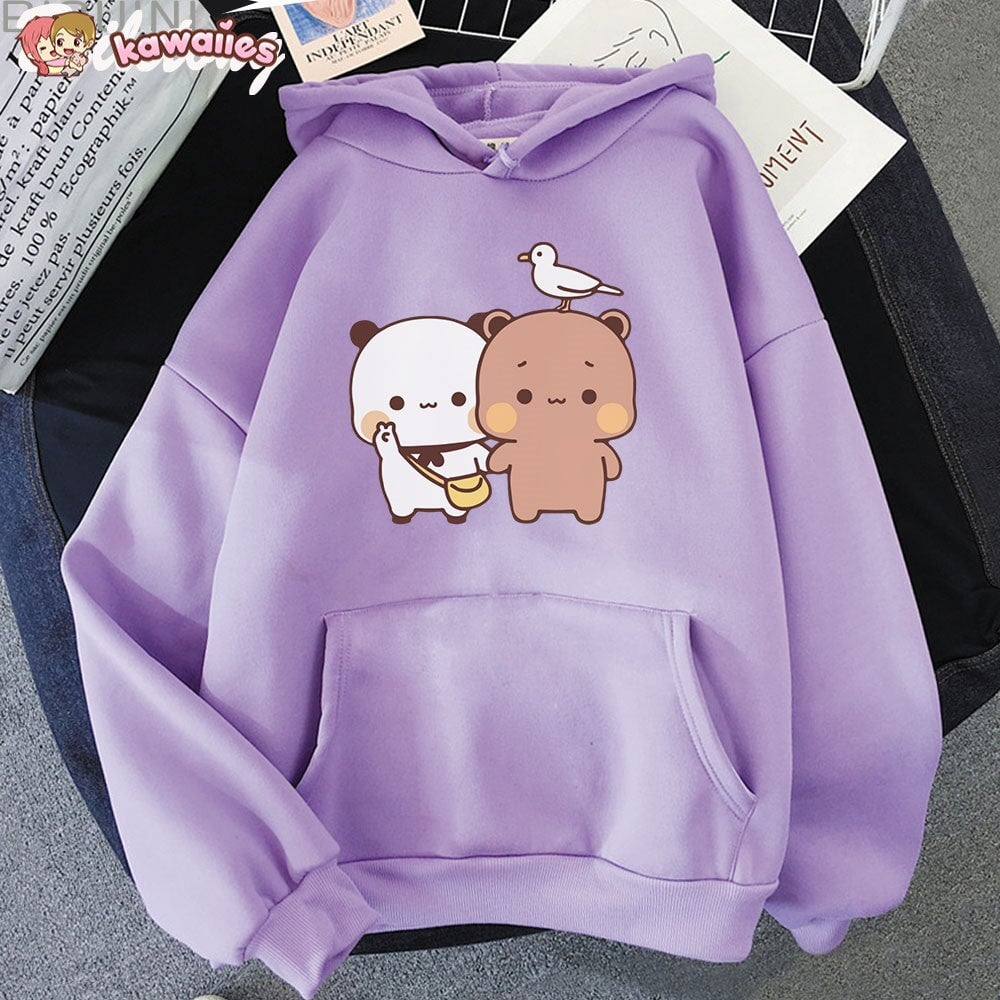 Mocha & Tofu Bears Seagull Friend Unisex Hoodie-Enchanted peach