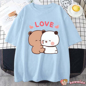 Mocha and Tofu Panda Bear Love Tee-Enchanted peach