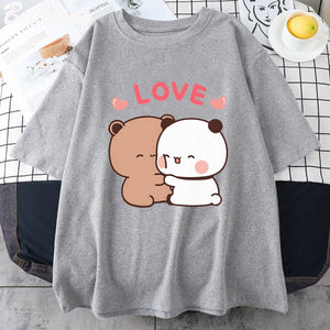 Mocha and Tofu Panda Bear Love Tee-Enchanted peach