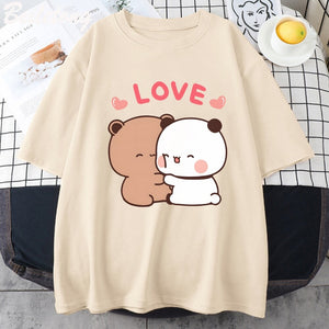 Mocha and Tofu Panda Bear Love Tee-Enchanted peach