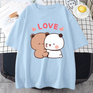 Mocha and Tofu Panda Bear Love Tee-Enchanted peach