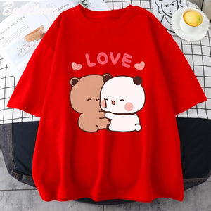 Mocha and Tofu Panda Bear Love Tee-Enchanted peach