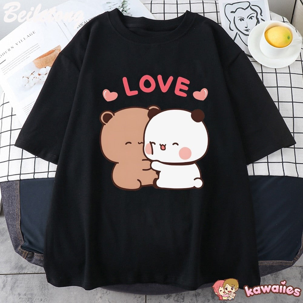 Mocha and Tofu Panda Bear Love Tee-Enchanted peach