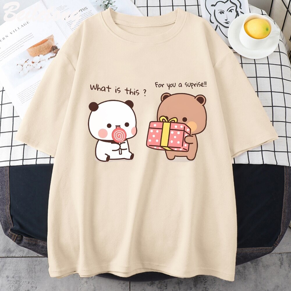 Mocha and Tofu Panda Bear Surprise Tee-Enchanted peach