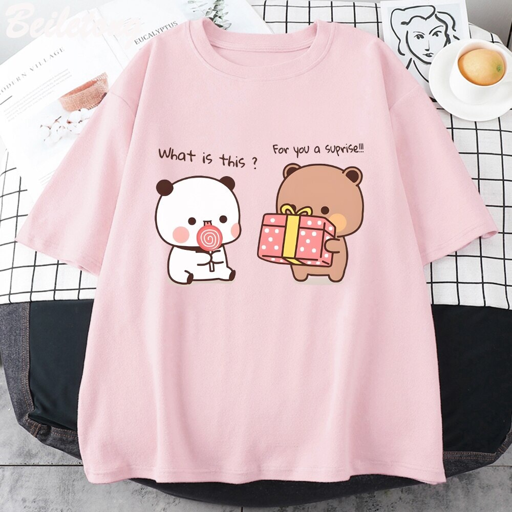 Mocha and Tofu Panda Bear Surprise Tee-Enchanted peach