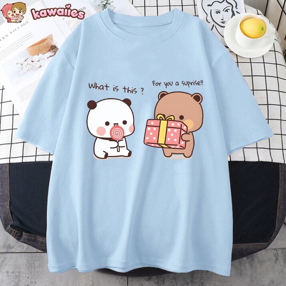 Mocha and Tofu Panda Bear Surprise Tee-Enchanted peach