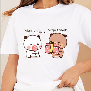 Mocha and Tofu Panda Bear Surprise Tee-Enchanted peach